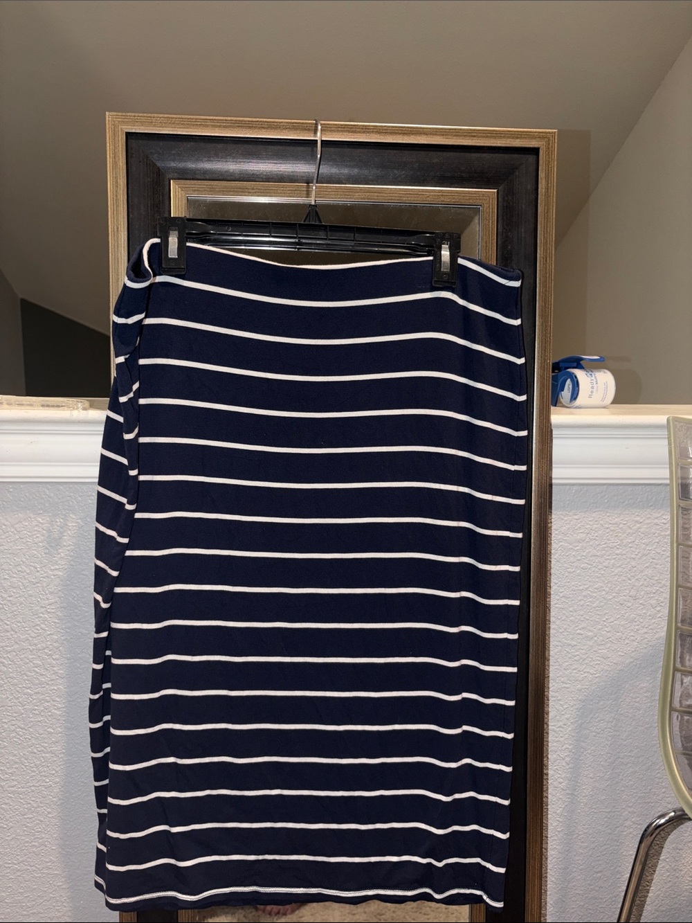 Simply Styled Navy & White Striped Midi Skirt (stretch)